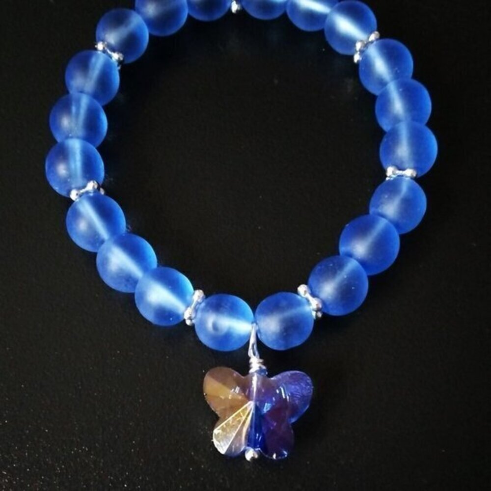 Sky Blue Butterfly Stretch Bracelet! GirlyGirl's or Teen's Blue - Picture 4 of 8